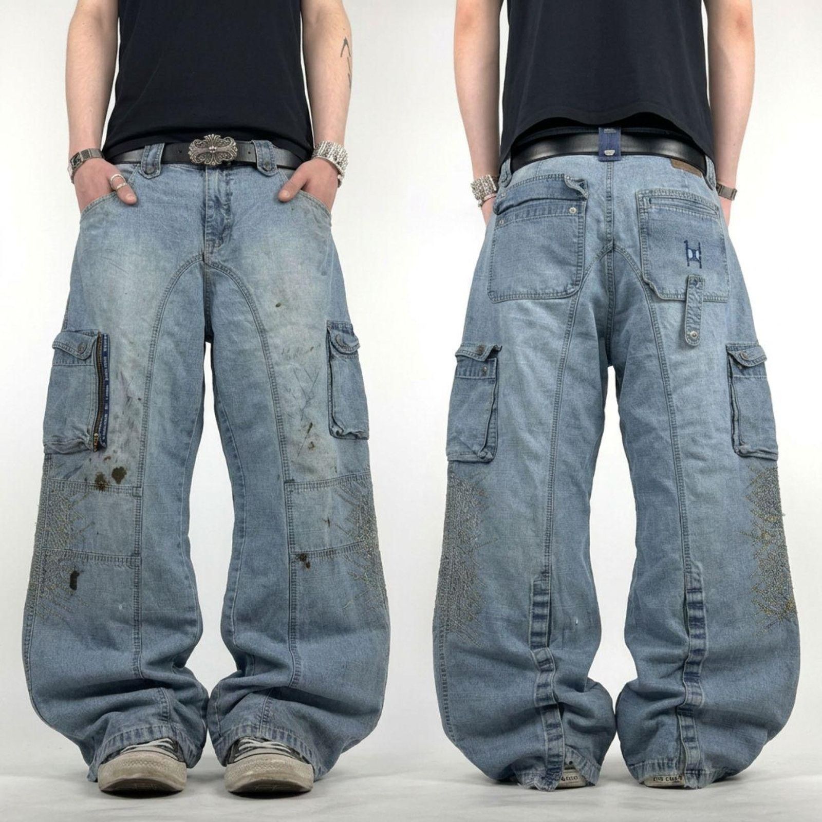 Vintage y2k archive faded cargo grunge baggy wide leg jeans