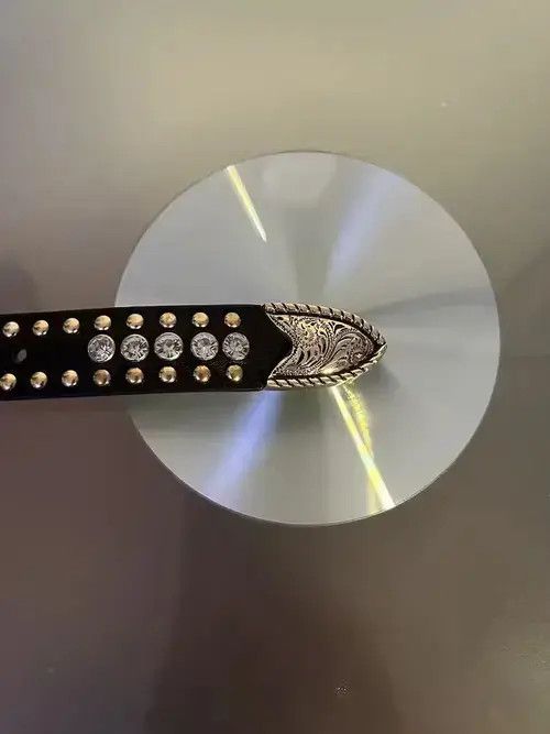 Japanese Brand × Vintage Y2K Buckle Rhinestone Belt (black+gold) Size 32 - 4 Thumbnail