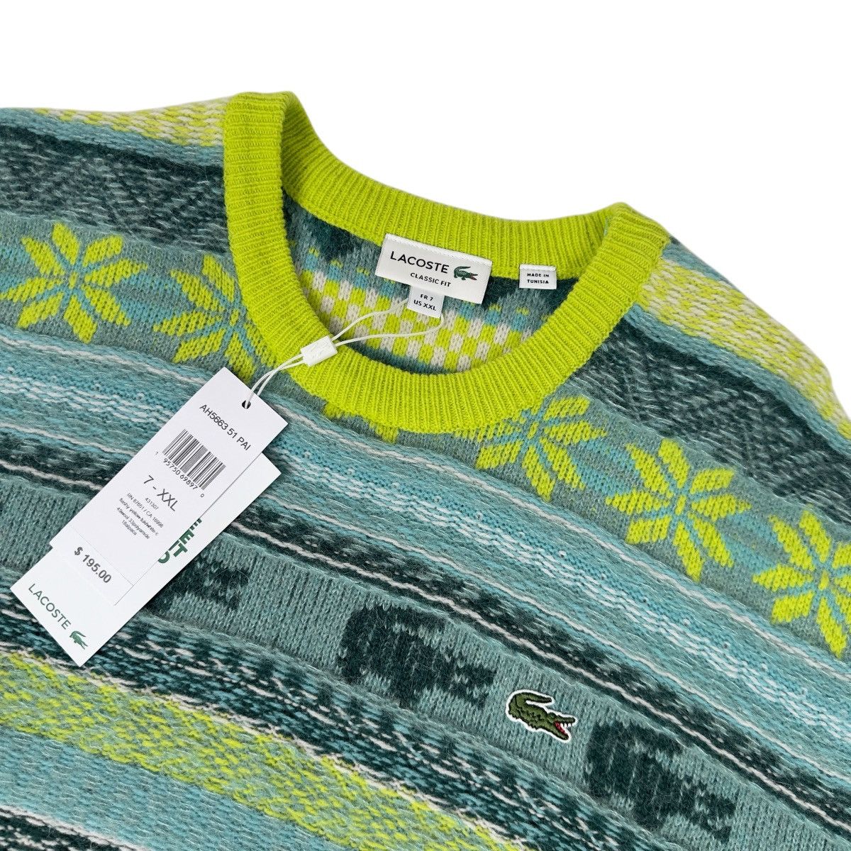 Lacoste Lacoste Fair Isle Sweater 2XL Wool Alpaca Knit Unisex NWT Size US XXL / EU 58 / 5 - 2 Thumbnail