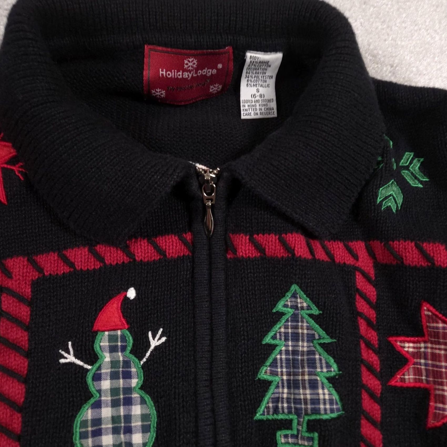 Vintage HolidayLodge by Northcrest Sweater Womens S Black Full Zip Christmas Patchwork Size S / US 4 / IT 40 - 4 Thumbnail