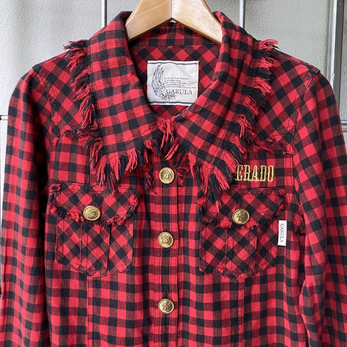 Designer × Japanese Brand GARULA Y2K Punk Red Black Check Frayed Shirt Size M / US 6-8 / IT 42-44 - 24 Thumbnail