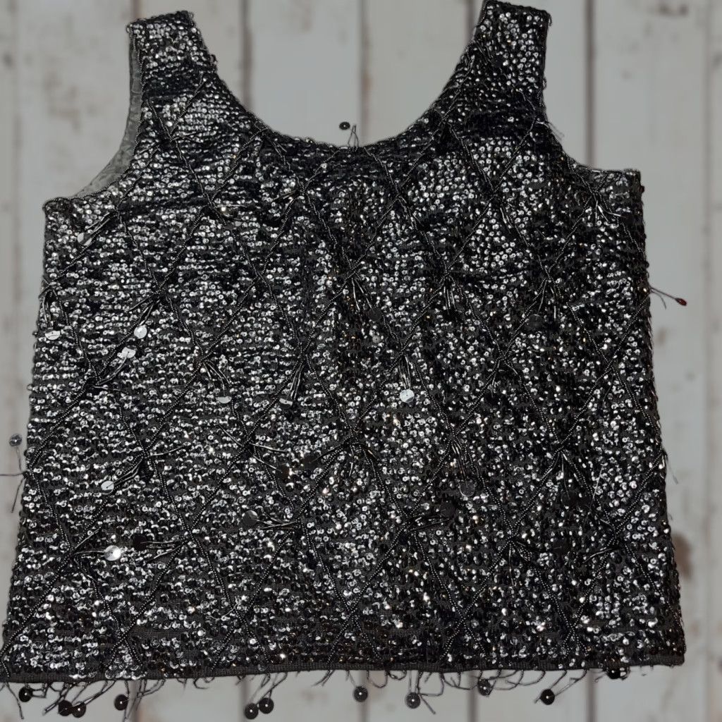 Vintage VINTAGE BLACK SEQUINED TANK TOP Wool Sleeveless Evening Party Formal Beaded Top Luxury S Size S / US 4 / IT 40 - 1 Thumbnail