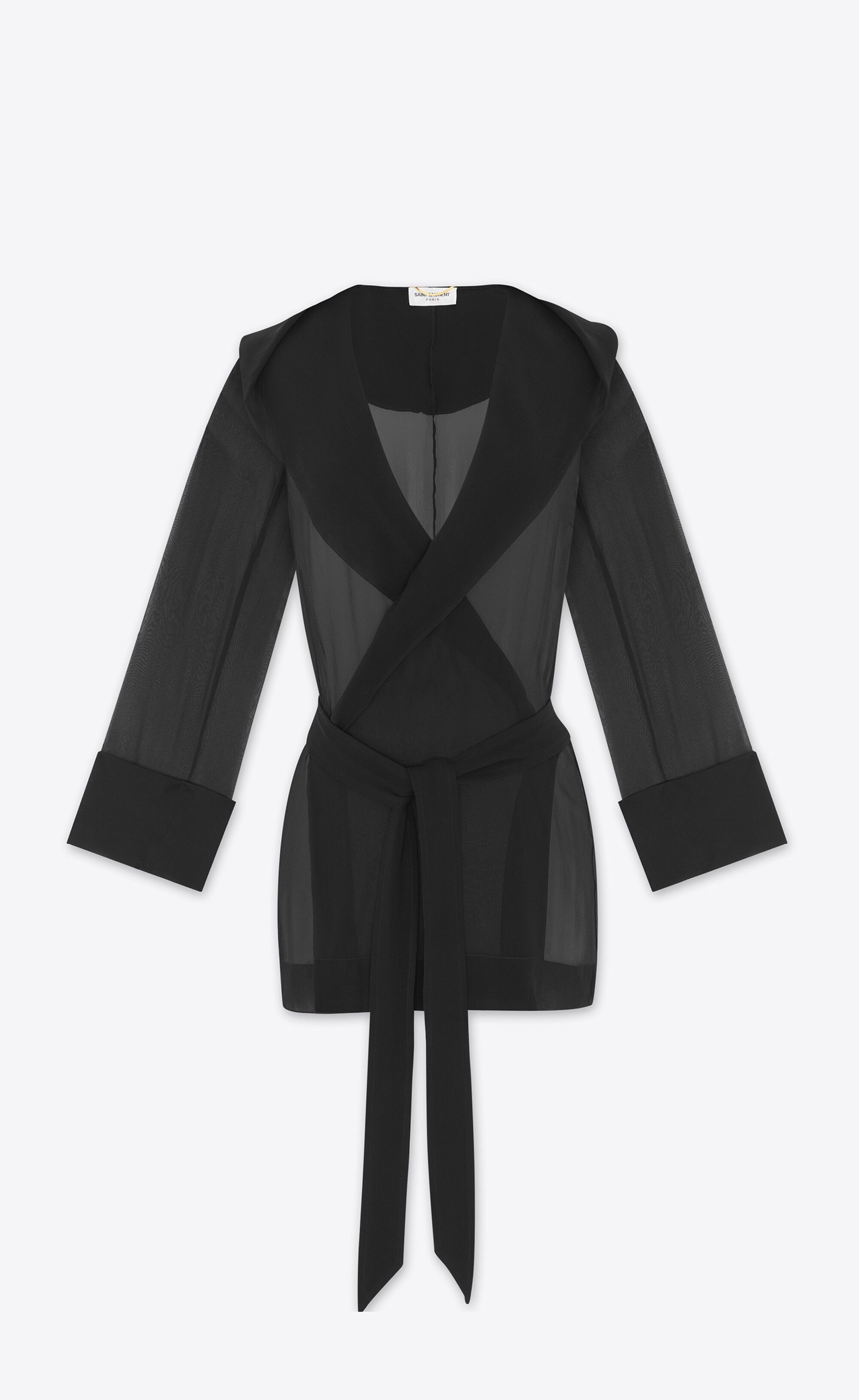 Saint Laurent Paris o1bcso1str1224 Hooded Jacket In Crepe Muslin in Black Size M / US 6-8 / IT 42-44 - 1 Thumbnail