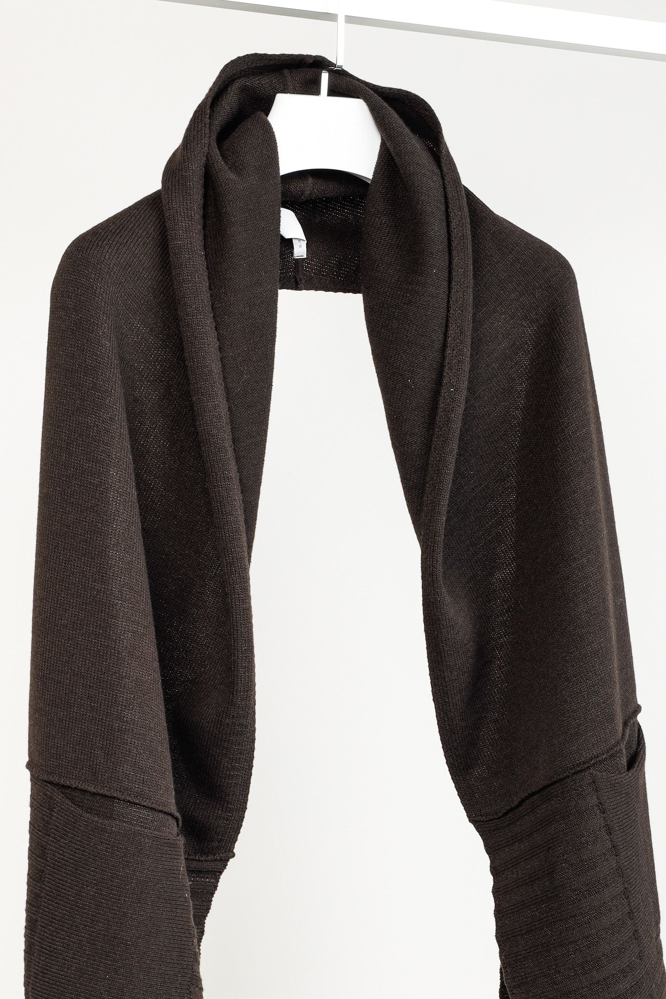 Sarah Pacini Sarah Pacini Brown Wool-Blend Ribbed-Knit Pocket Scarf Size ONE SIZE - 5 Thumbnail
