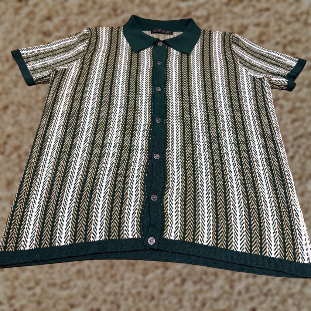 Vintage SINRANSINYA Shirt Womens Medium Green Knit Stripe Button Front Short Sleeve Size M / US 6-8 / IT 42-44 - 1 Thumbnail