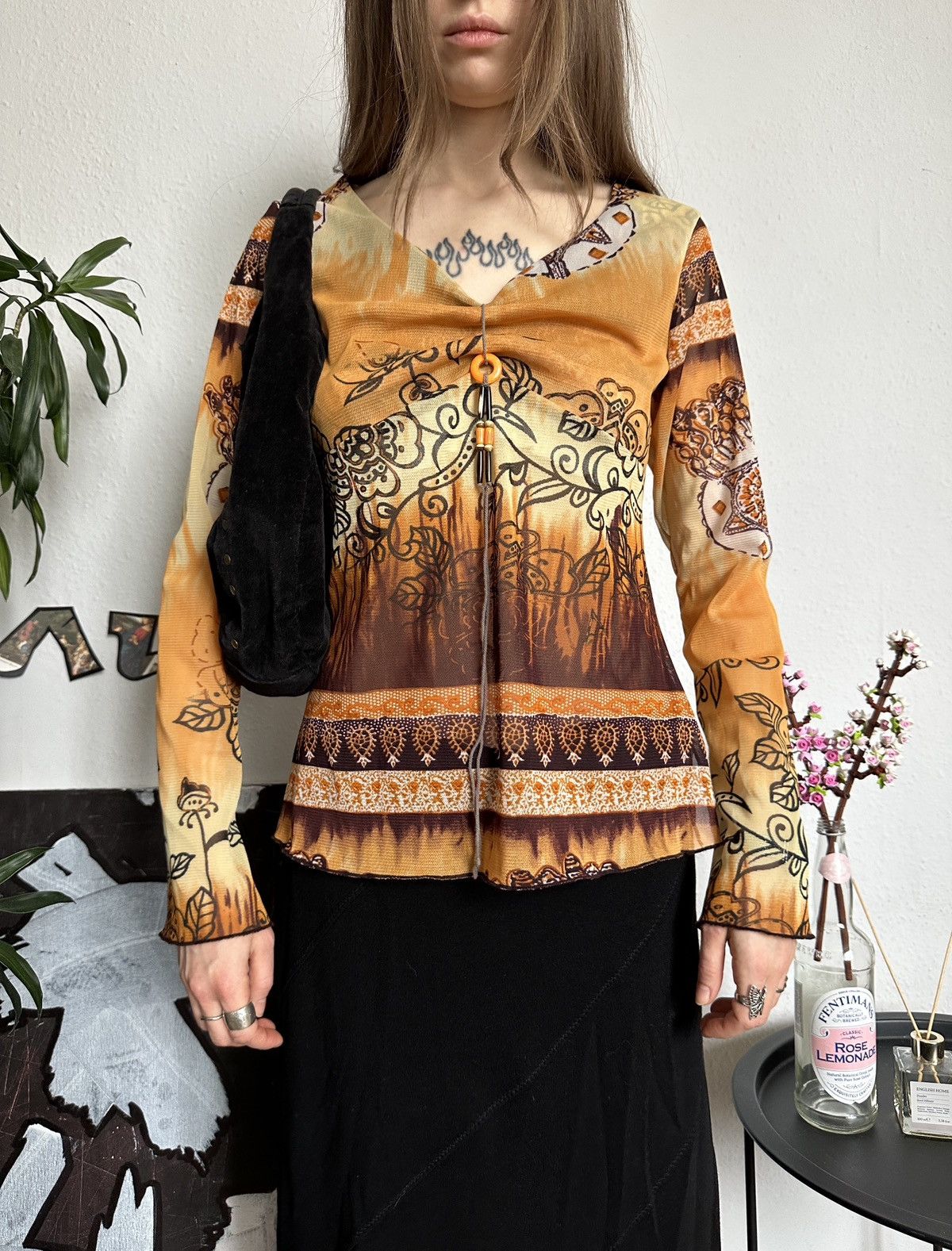 Vintage Paisley Floral Printed Blouse Bell Sleeves Bohemian Top y2k Size S / US 4 / IT 40 - 3 Thumbnail