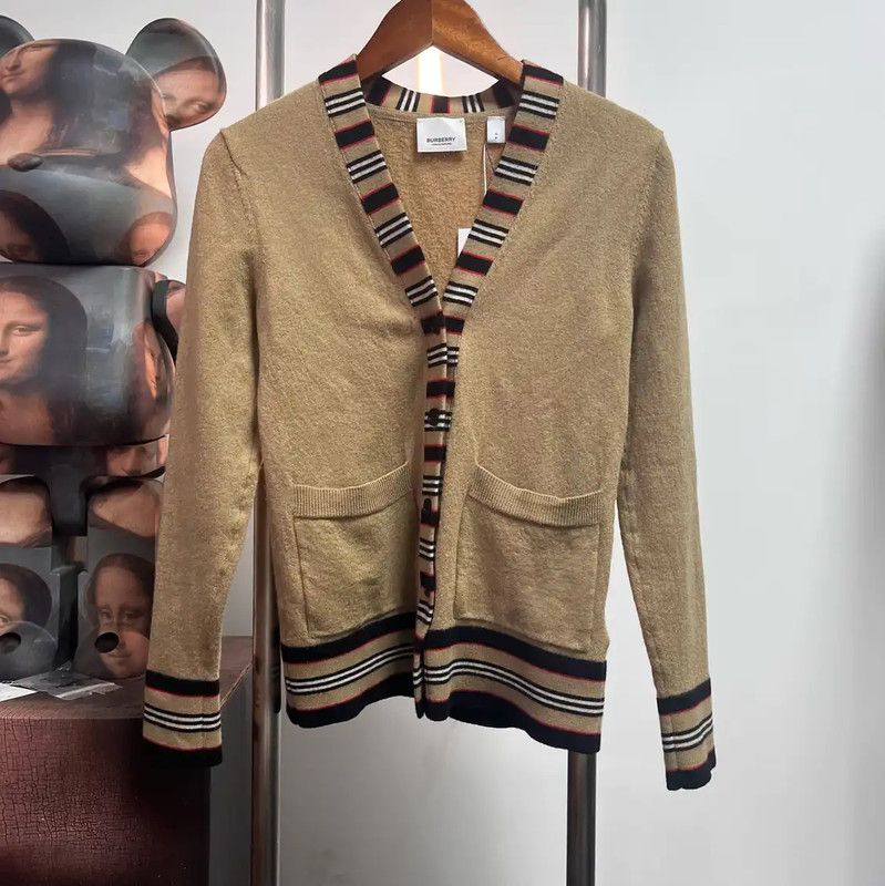 Burberry Burberry Brown Women's Cardigan with Striped Trim Size S / US 4 / IT 40 - 1 Thumbnail