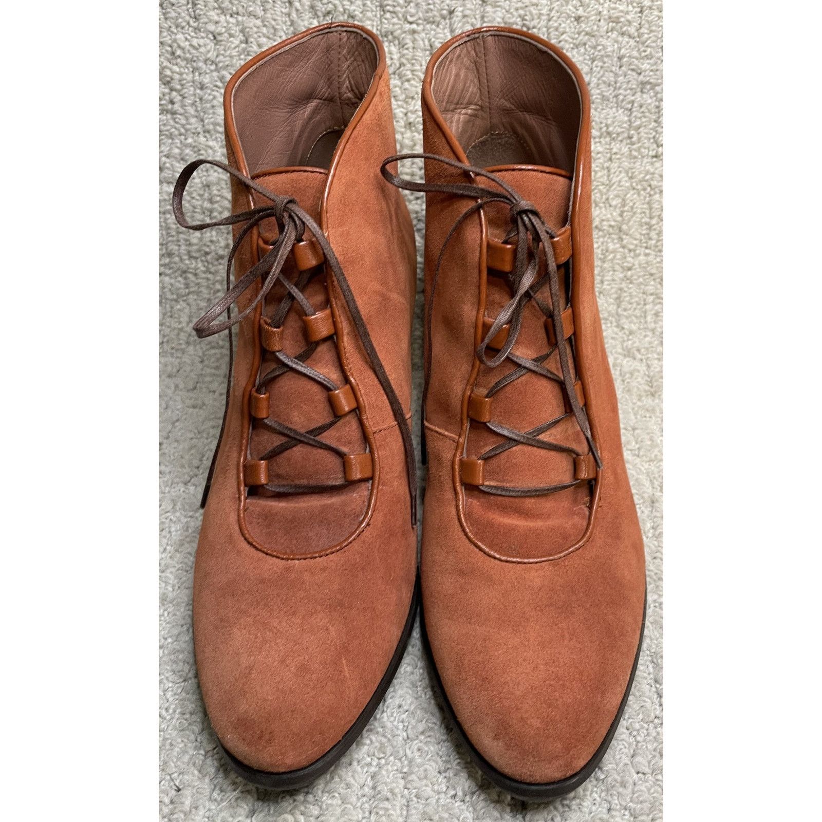 Max Mara Max Mara Rust Suede Boots 40 9.5 10 Round Heels Lace Up Size US 9.5 / IT 39.5 - 2 Thumbnail