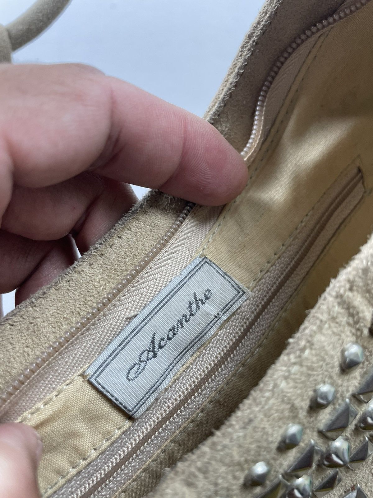 Japanese Brand Acanthe Hobo Handbag Suede and Studded With Metal Studs Size ONE SIZE - 9 Thumbnail