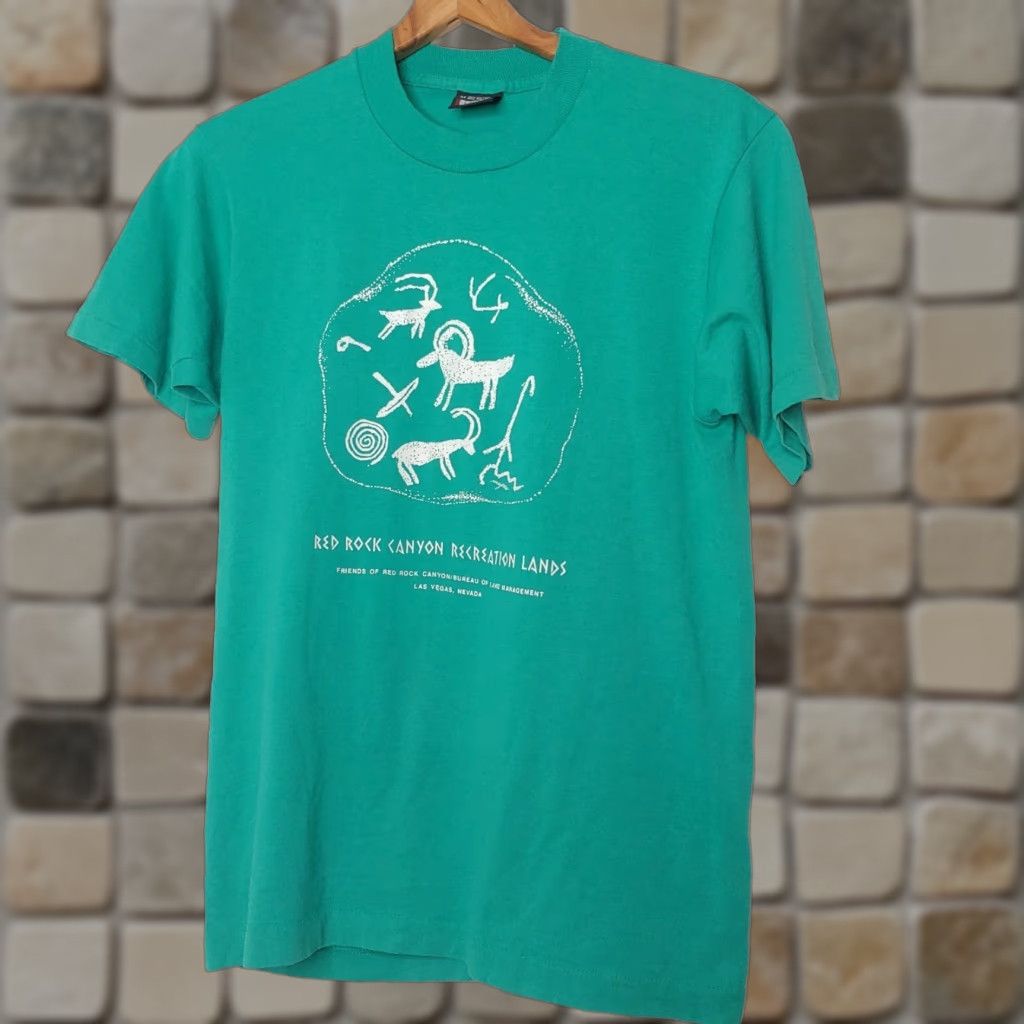 Vintage VINTAGE Screen Stars T-Shirt Shirt Men M Red Rock Canyon Nevada Nature Graphic Tee Blue-Green Single Stitch Size US M / EU 48-50 / 2 - 1 Thumbnail