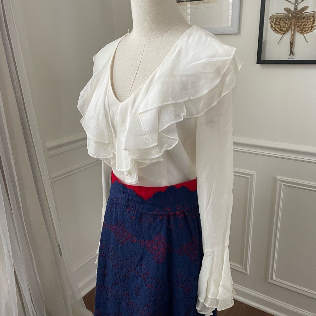 Vintage Vintage 70s Calderon Blue White Red Maxi Dress Long Sleeve S Size S / US 4 / IT 40 - 5 Thumbnail