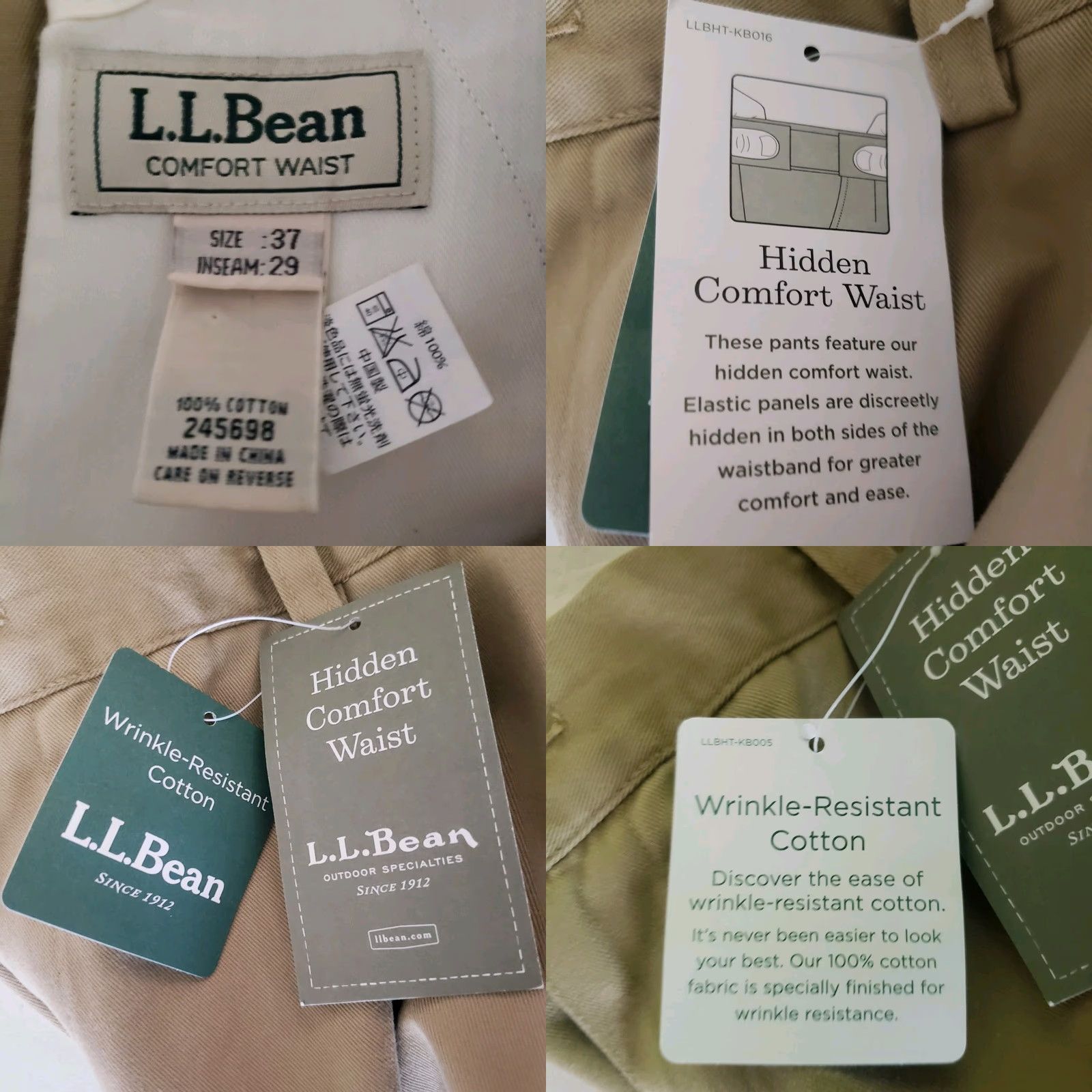 Vintage LL Bean Pants Mens 37X29 Khaki Cotton Adjustable Comfort Waist Straight Leg NWT Size US 37 - 9 Thumbnail