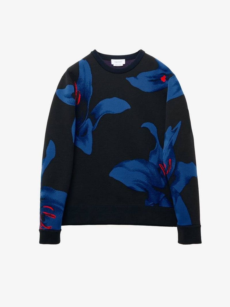 Alexander McQueen o1srvl11e0226 Exploded Blue Lily Jacquard Sweater Multicolor Size US L / EU 52-54 / 3 - 1 Preview