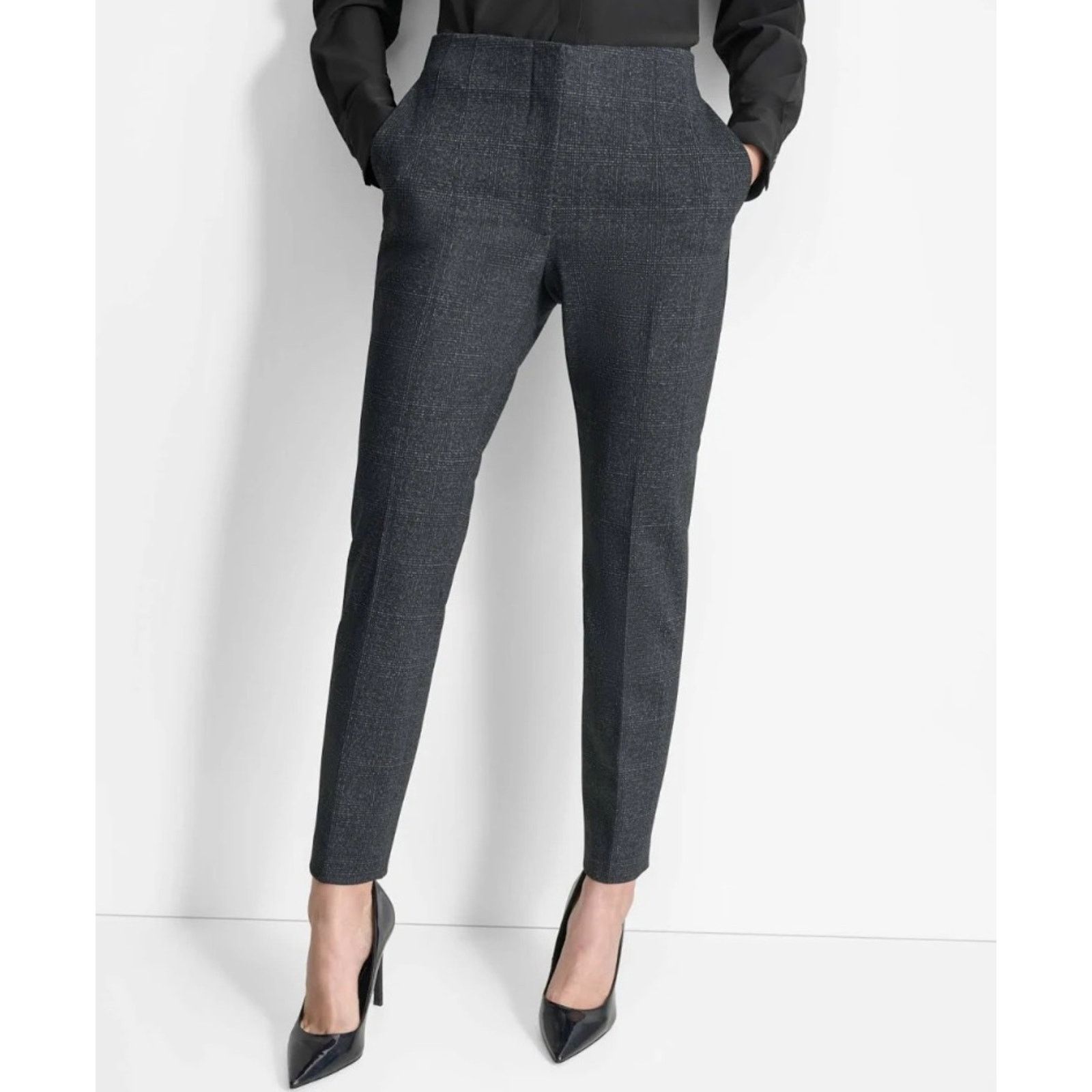 DKNY DKNY Women Charcoal Plaid Slim Ankle Trousers Size 14 Size 36" / US 14 / IT 50 - 1 Thumbnail