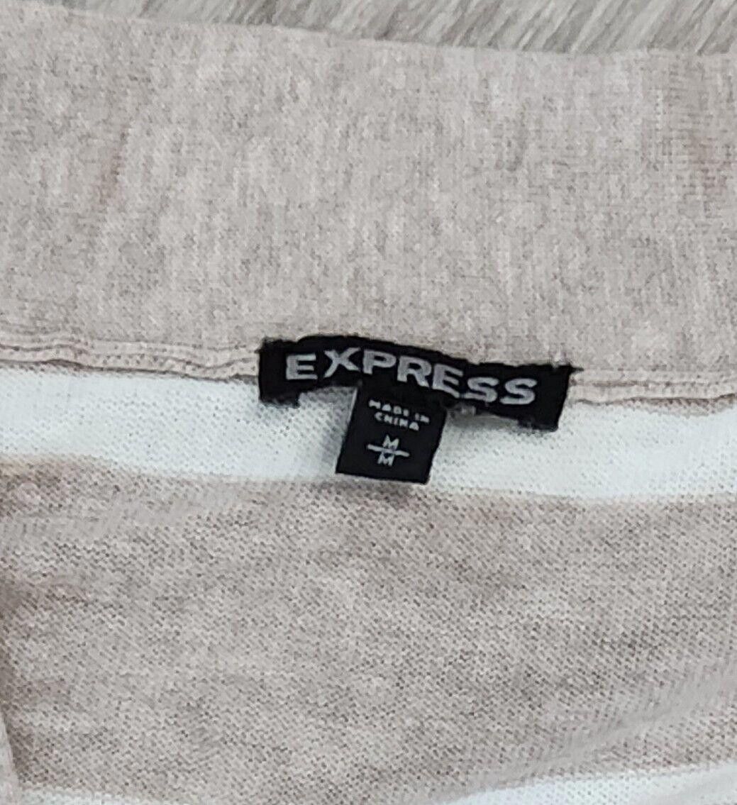 Express Express Sweater Medium Open Front Striped Beige White Size M / US 6-8 / IT 42-44 - 2 Thumbnail