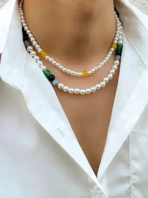 Other Retro Punk Necklace Pearl Choker 2pc set Size ONE SIZE - 1 Thumbnail