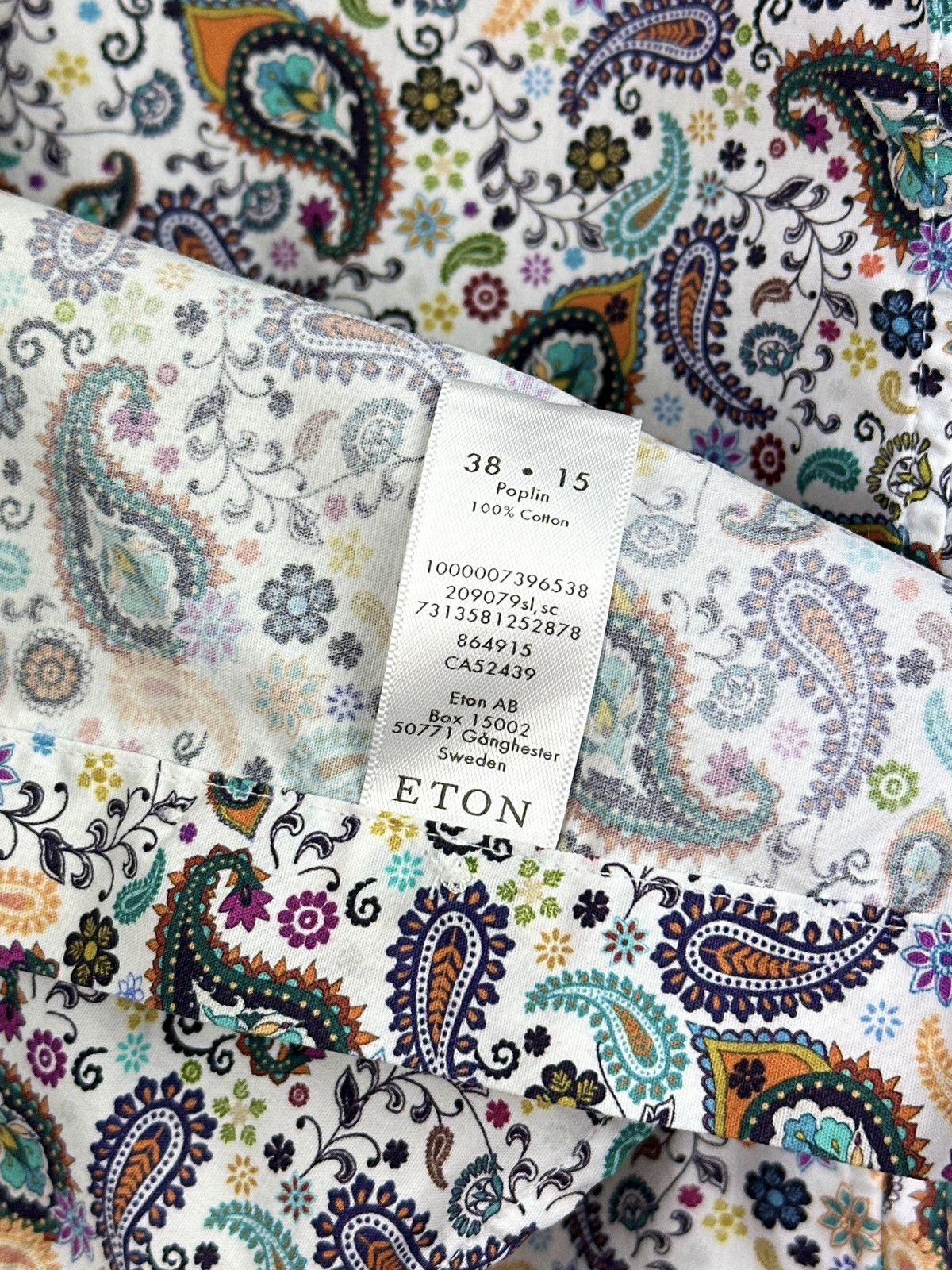Eton Eton Dress Shirt L/S Paisley Floral Poplin Cotton Slim Fit Size US S / EU 44-46 / 1 - 8 Thumbnail
