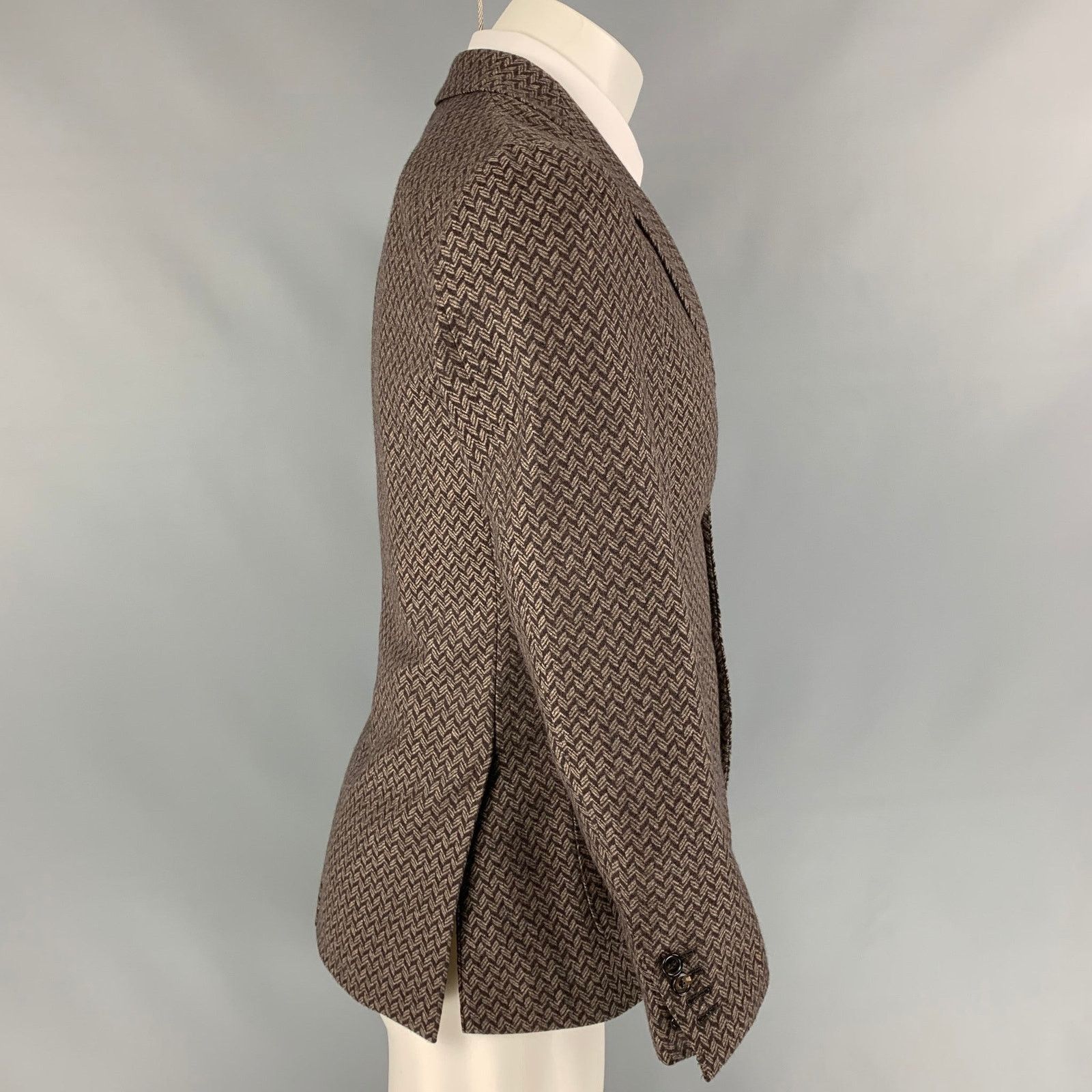 Other Brown & Beige Herringbone Wool Single Breasted Sport Coat Size 34R - 3 Thumbnail