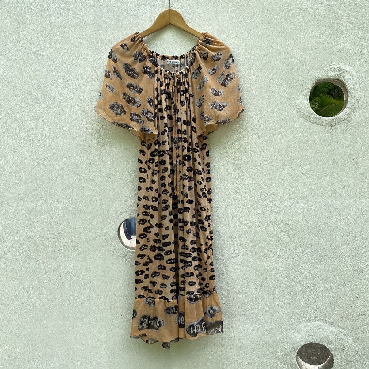 Tsumori Chisato Tsumori Chisato Beige Printed Dress Puff Sleeves Tie Neck Size XS / US 0-2 / IT 36-38 - 23 Thumbnail