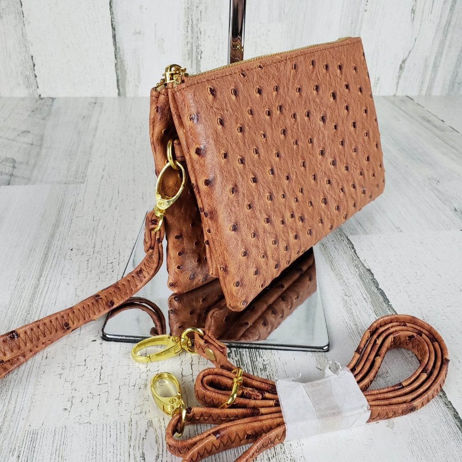 Other Brown Laser Cut Wristlet Gold-Tone Hardware Shoulder Purse Size ONE SIZE - 2 Thumbnail