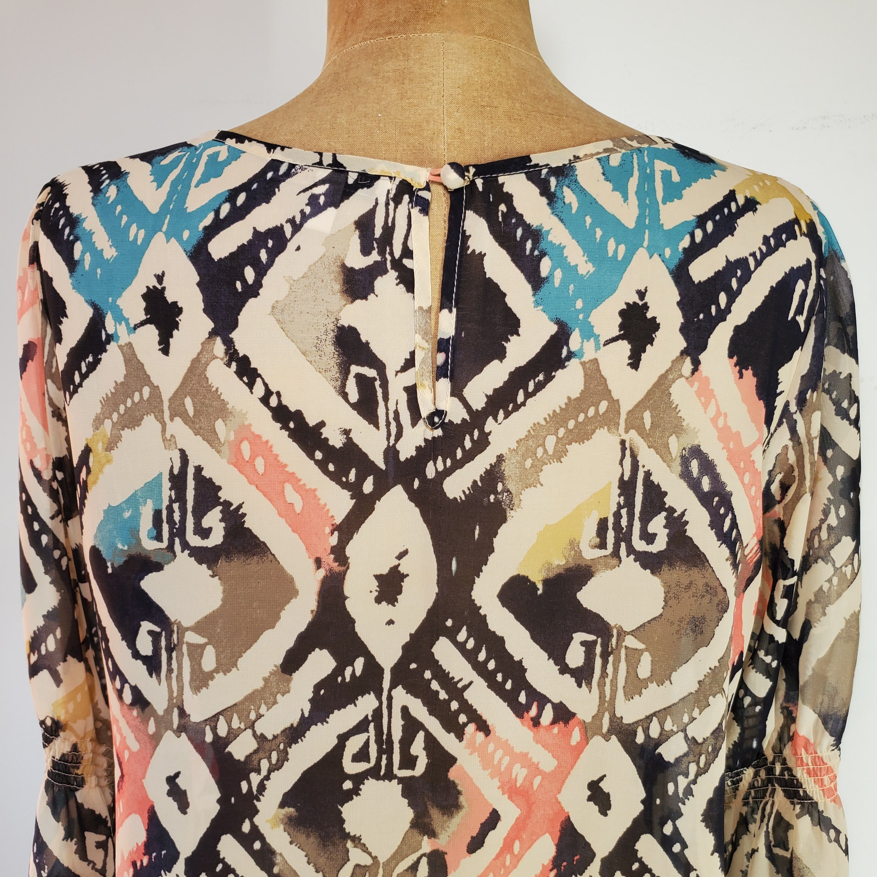 Other Blu Pepper Size L Blouse Long Bell Sleeve Ikat Pink Blue Size L / US 10 / IT 46 - 6 Thumbnail