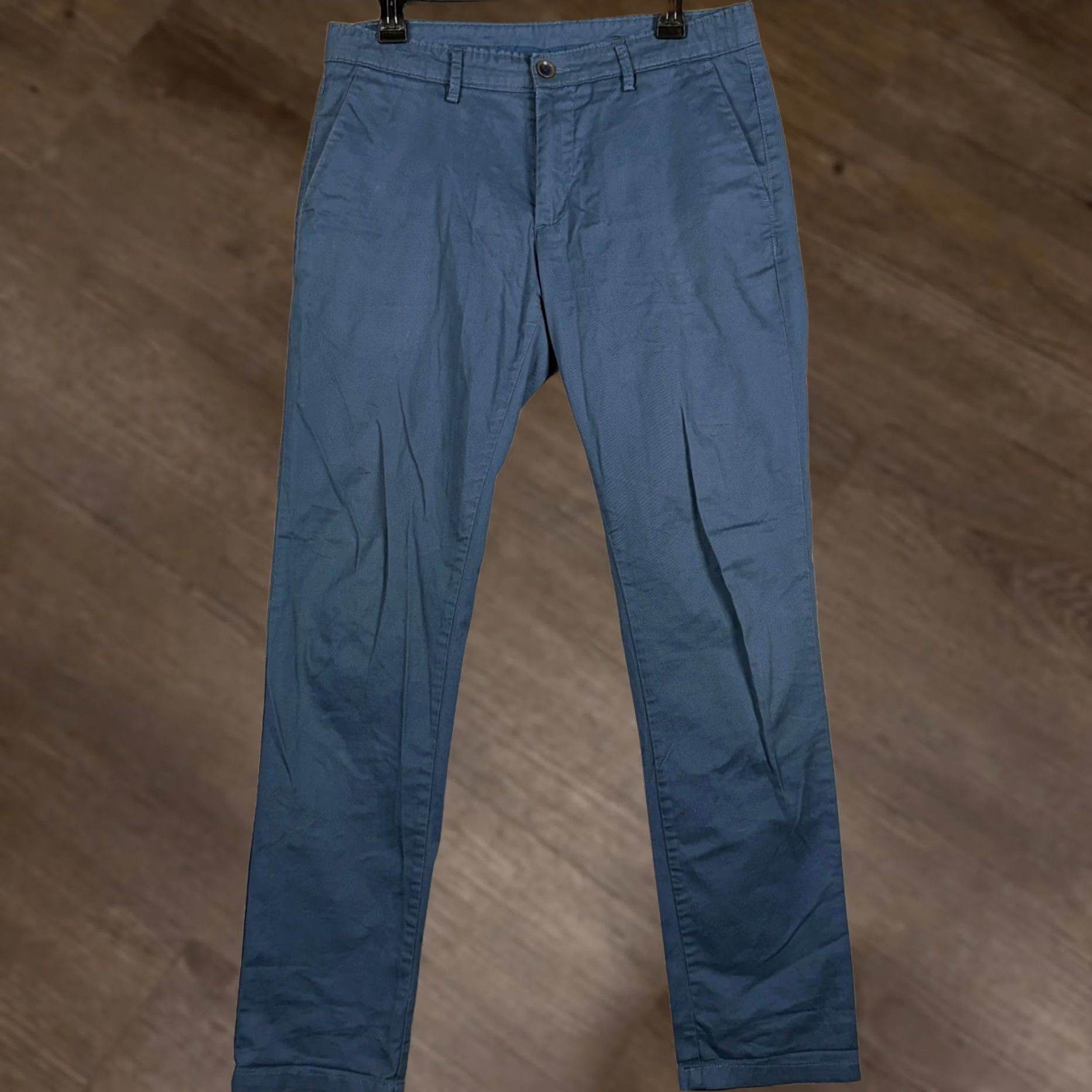 Vintage Peter England Pants Mens 34 Navy Blue Riser Super Slim Khakis Straight Business Casual Workwear Stretch Cotton Blend Modern Slim Fit Size US 34 / EU 50 - 1 Thumbnail