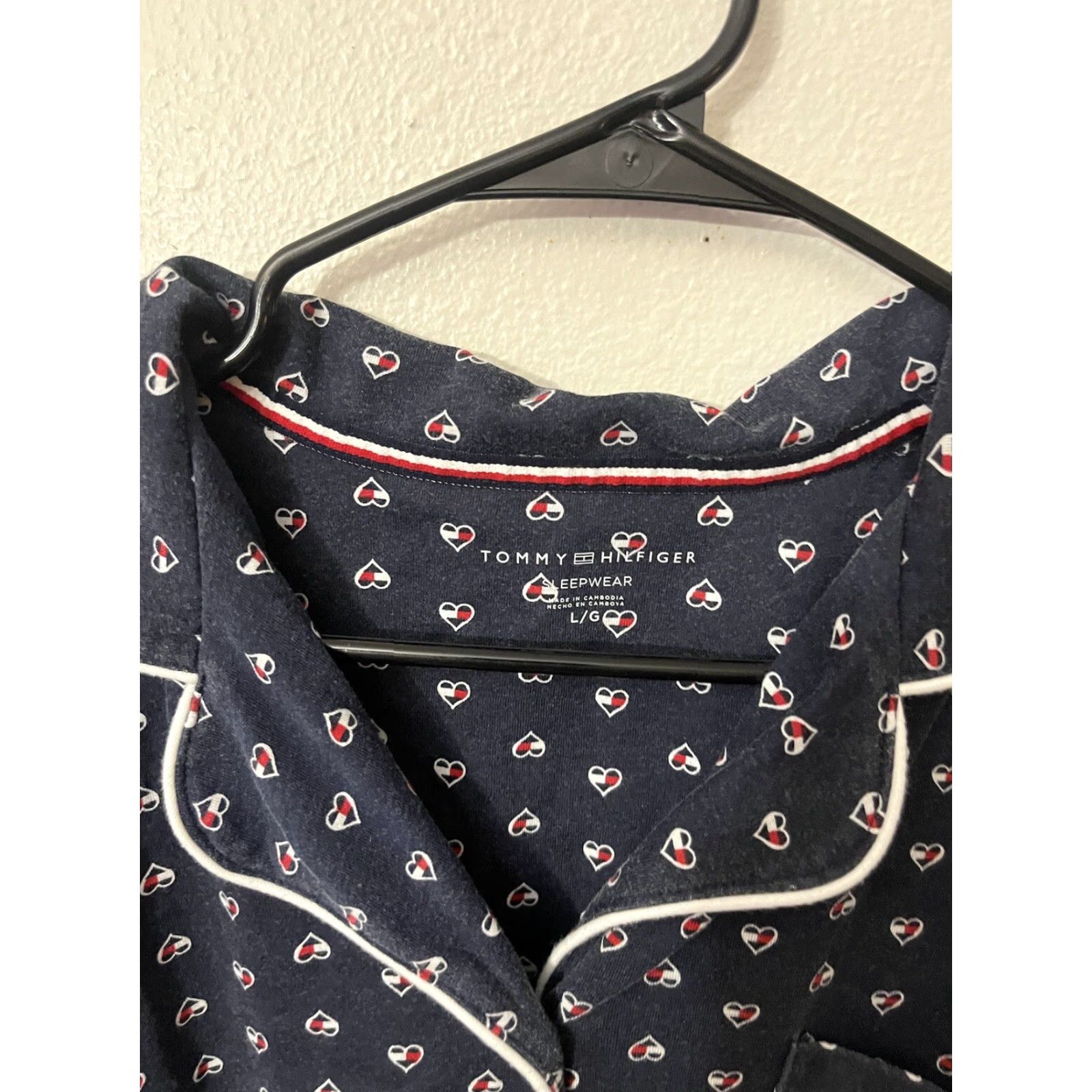 Tommy Hilfiger Tommy Hilfiger Pajama Top Women Large Blue Logo Hearts Print Short Sleeve Button Closure Cotton Polyester Nightwear Lounge Wear Ladies L Size L / US 10 / IT 46 - 2 Thumbnail