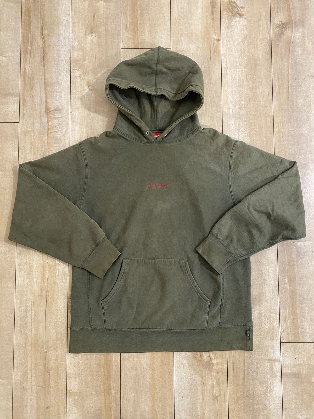 image of Supreme Compact Logo Hoodie Fw17 Dark Olive, Men's (Size Large)