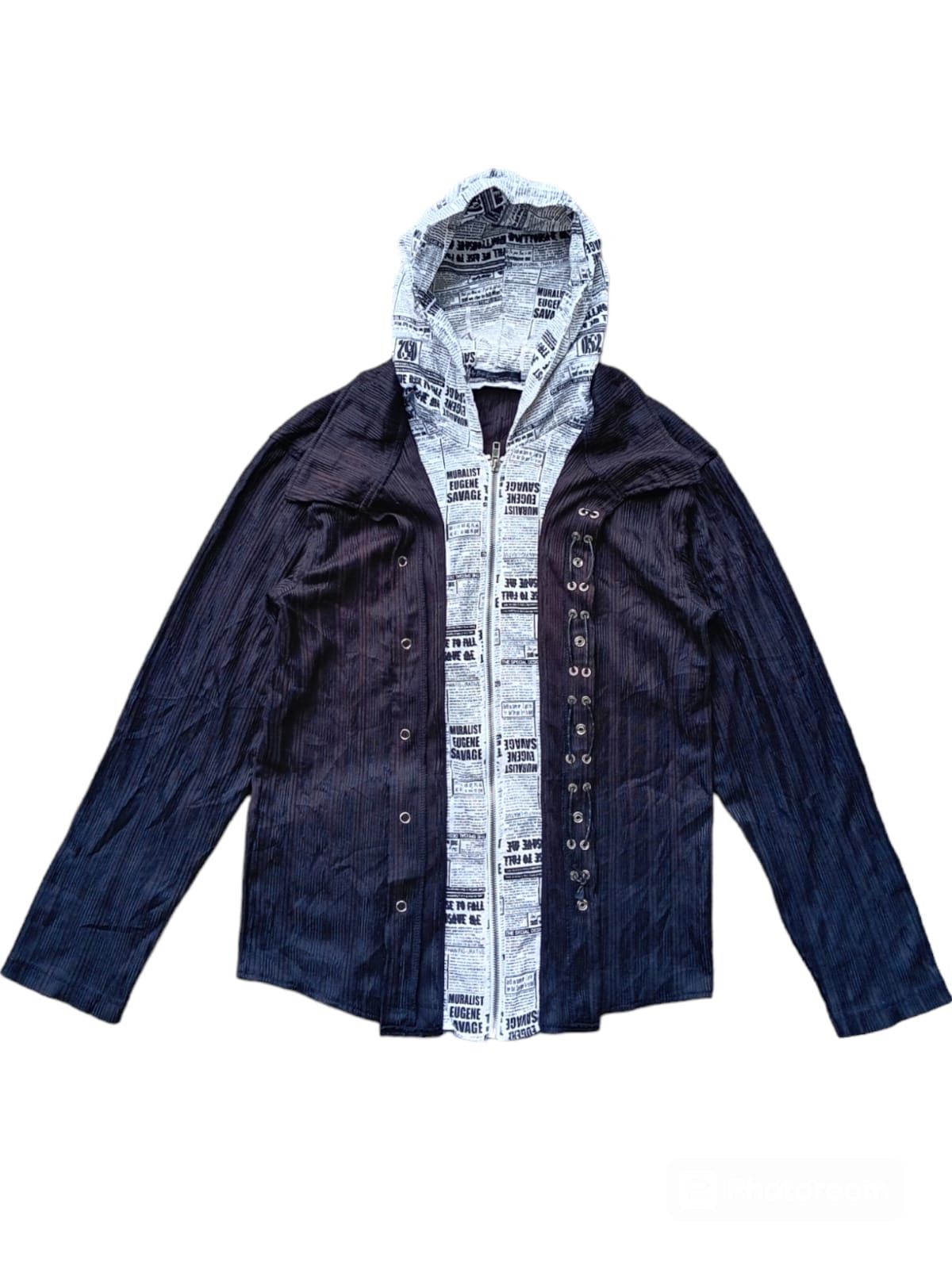 Japanese Brand The boys garden news papper double layer lace up hoodie Size US M / EU 48-50 / 2 - 4 Thumbnail