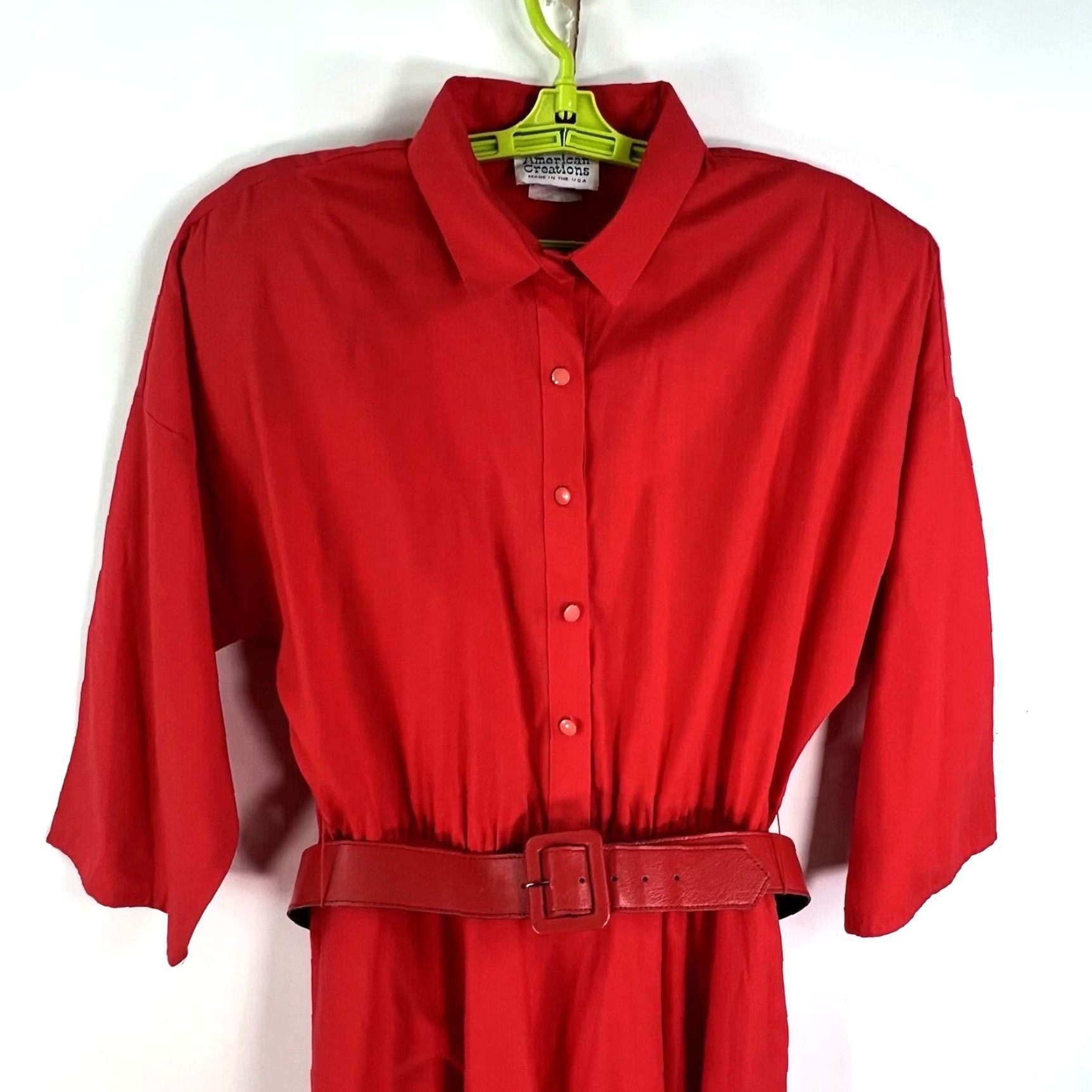 Vintage VINTAGE American Creations Shirt Dress Womens Size 14 Red Belted 3/4 Sleeve Collared Business Casual Made in USA Size XL / US 12-14 / IT 48-50 - 2 Thumbnail
