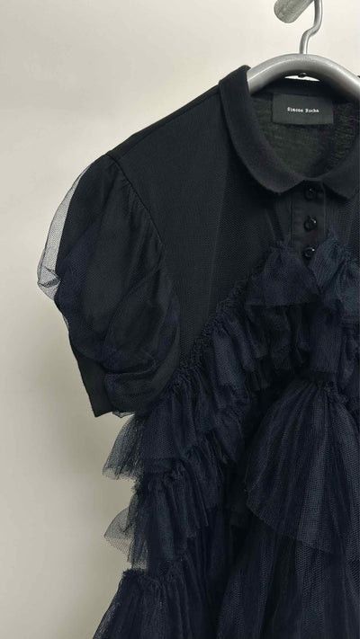 Simone Rocha o1tko10526 Puff-sleeve Tulle Frill Polo Shirt in Navy Size L / US 10 / IT 46 - 3 Thumbnail