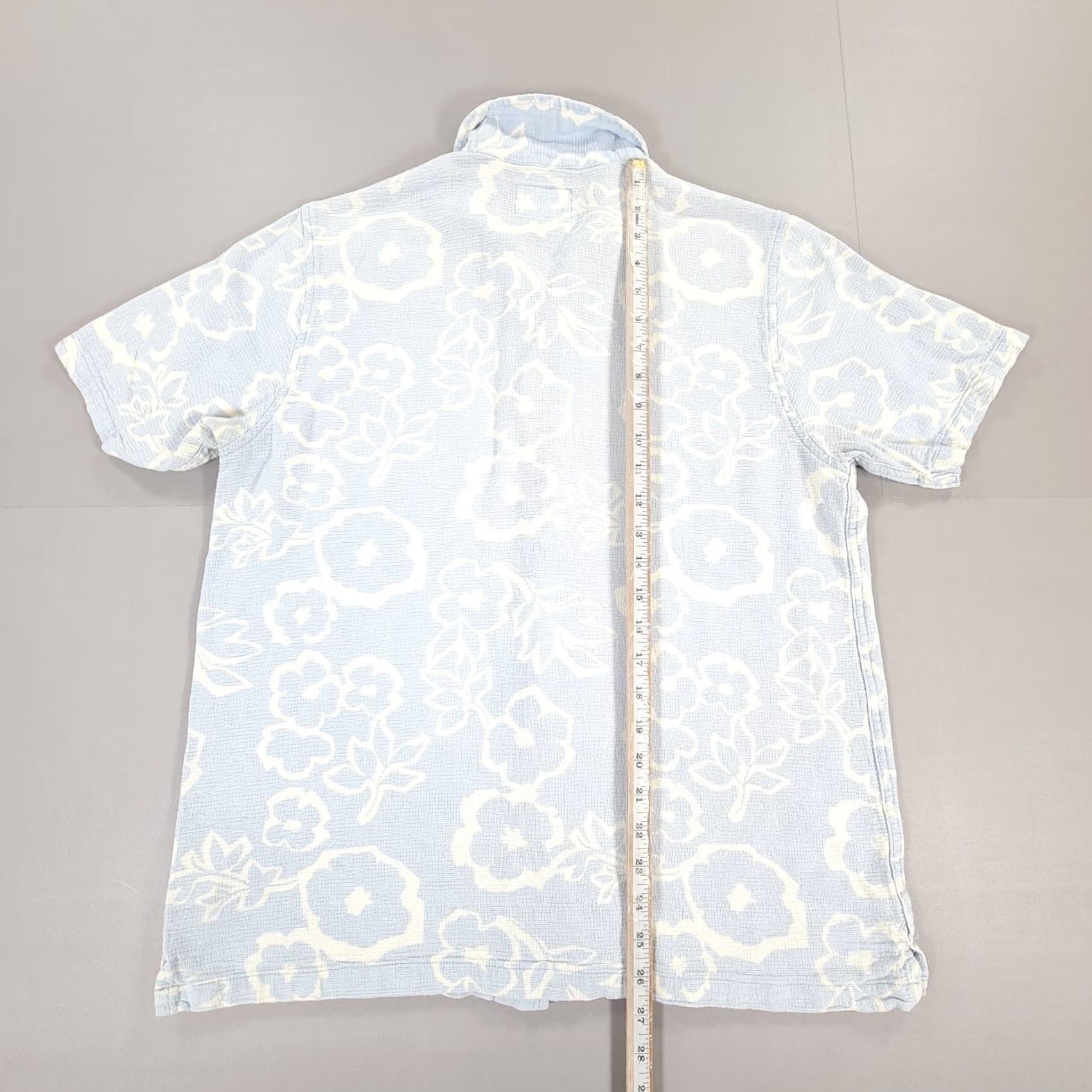 Folk Folk Shirt Blue Floral Short Sleeve Spread Collar Button-Up Men Large L Holiday Casual Travel Summer Cotton Size US L / EU 52-54 / 3 - 6 Thumbnail