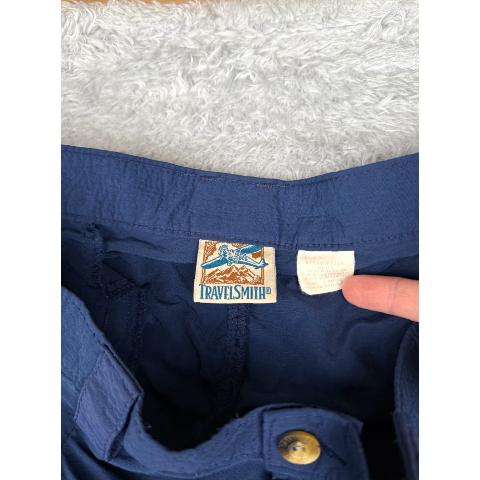 Vintage Travelsmith Pants Men Large Blue Pleated Cargo Zipper Pockets Hike Camp 36x26 Size US 33 - 6 Thumbnail