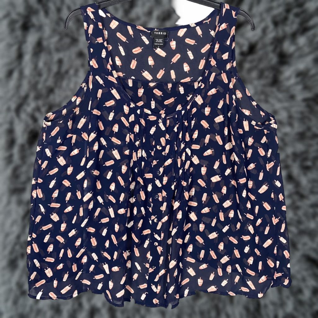 Torrid Torrid Tank Top Shirt Women 2XL Multicolor Chiffon Pleated Tulip Back Sleeveless Round Neck Semi-sheer Size XXL / US 16-18 / IT 52-54 - 1 Thumbnail