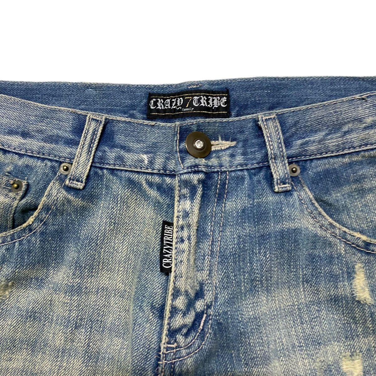 Japanese Brand CRAZY TRIBE Denim Thrashed Jeans Size US 31 - 6 Thumbnail