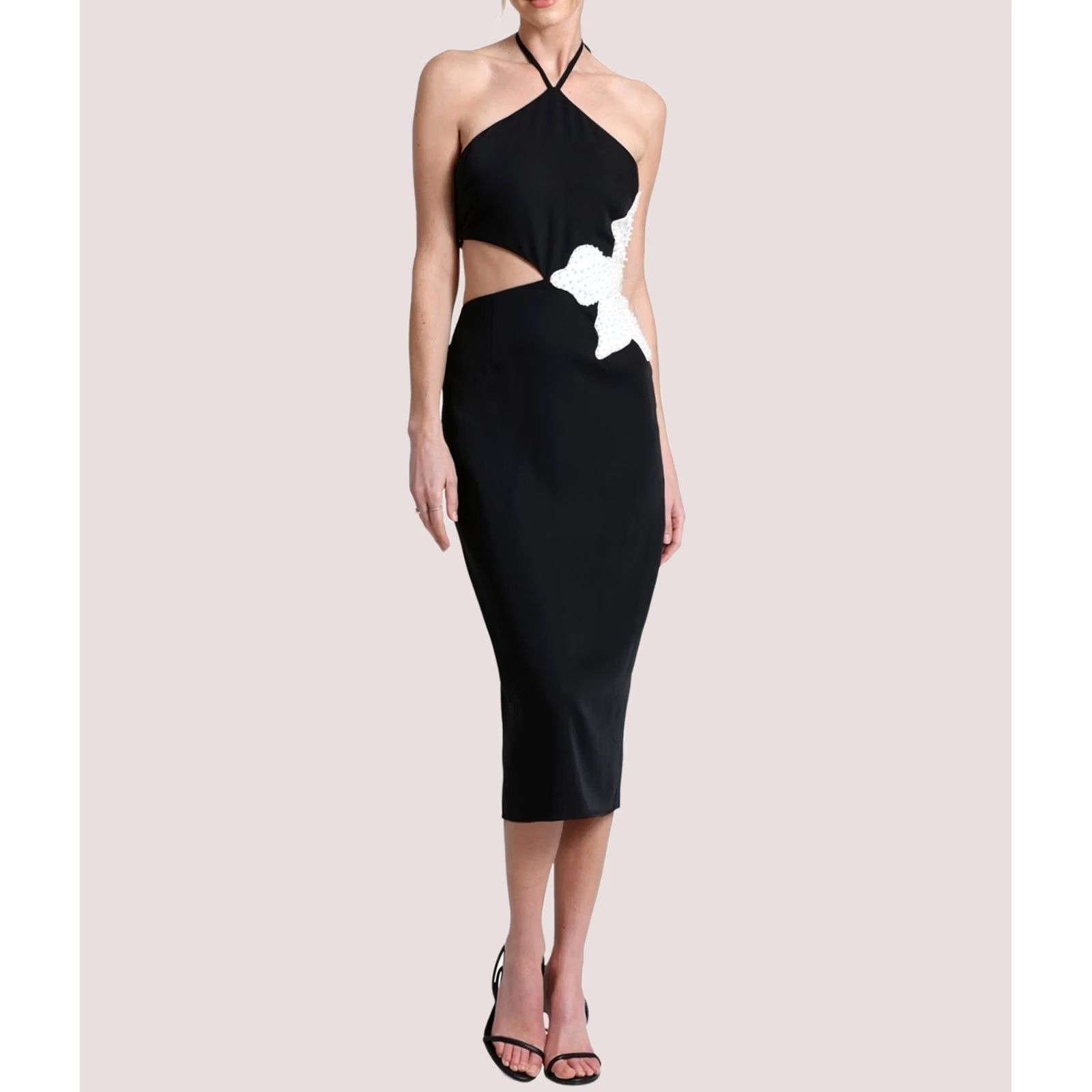AVEC LES FILLES Avec Les Filles Womens Floral Applique Slit Midi Dress black 12 Size XL / US 12-14 / IT 48-50 - 1 Thumbnail