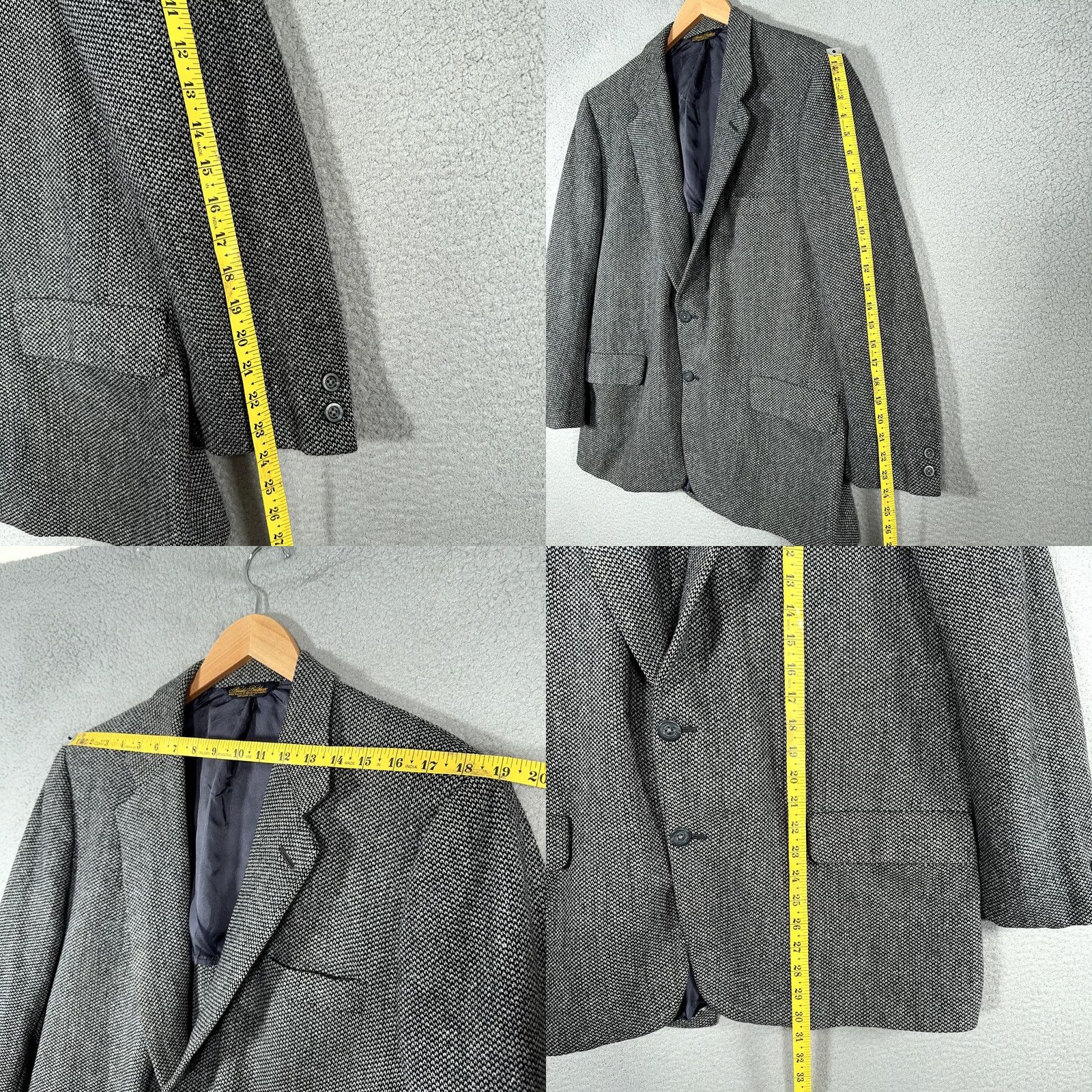 Brooks Brothers VINTAGE Brooks Brothers Blazer Mens 44 Gray Wool Tweed Single-Breasted Two-Button Notch Lapel USA Made USA Mens Jacket Blazer Office Preppy 90s? Size 44R - 9 Thumbnail