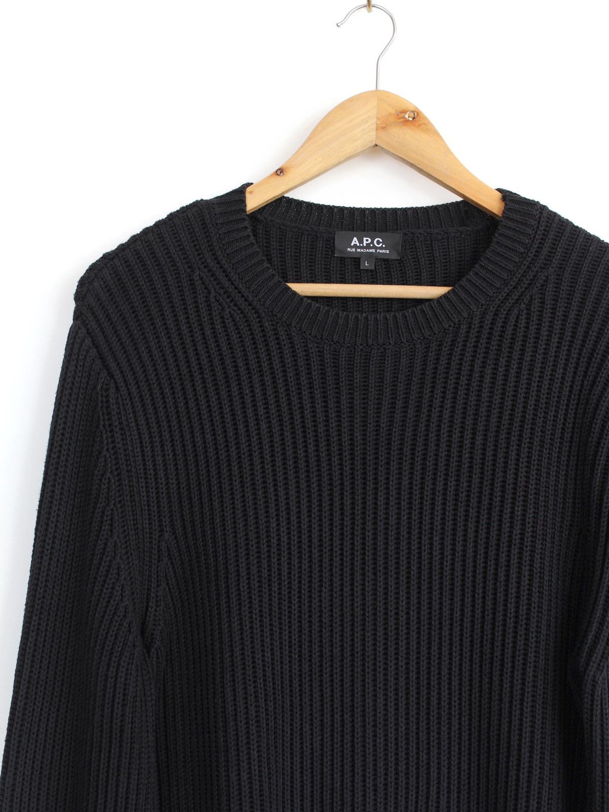 A.P.C. APC Black Ribbed Knit Silk Cotton Sweater Size US L / EU 52-54 / 3 - 2 Thumbnail