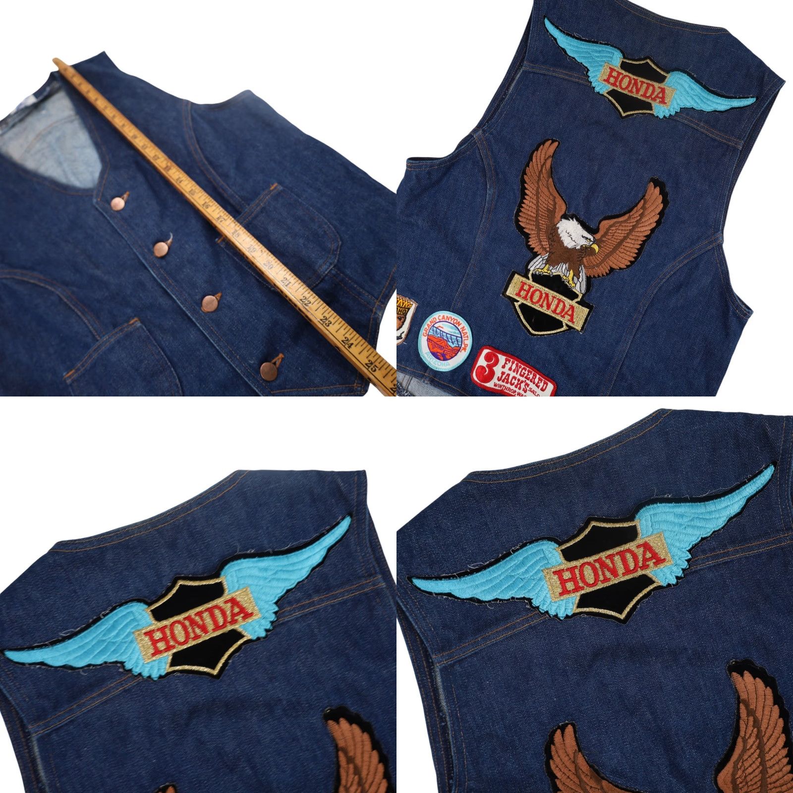 Wrangler VINTAGE Wrangler Honda Motorcycle Patches Denim Vest Blue USA Made M Mens 19"x25" Size US M / EU 48-50 / 2 - 8 Thumbnail