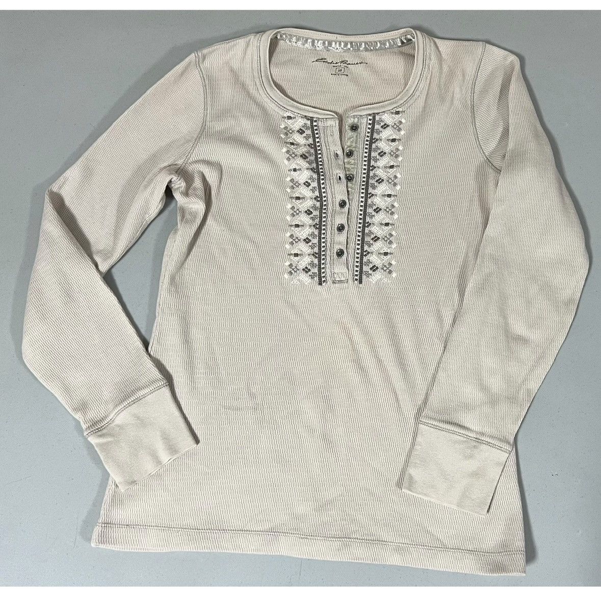 Eddie Bauer Eddie Bauer Beige Boho Bohemian Henley Shirt Top Blouse XS ✨ Size US XS / EU 42 / 0 - 1 Thumbnail