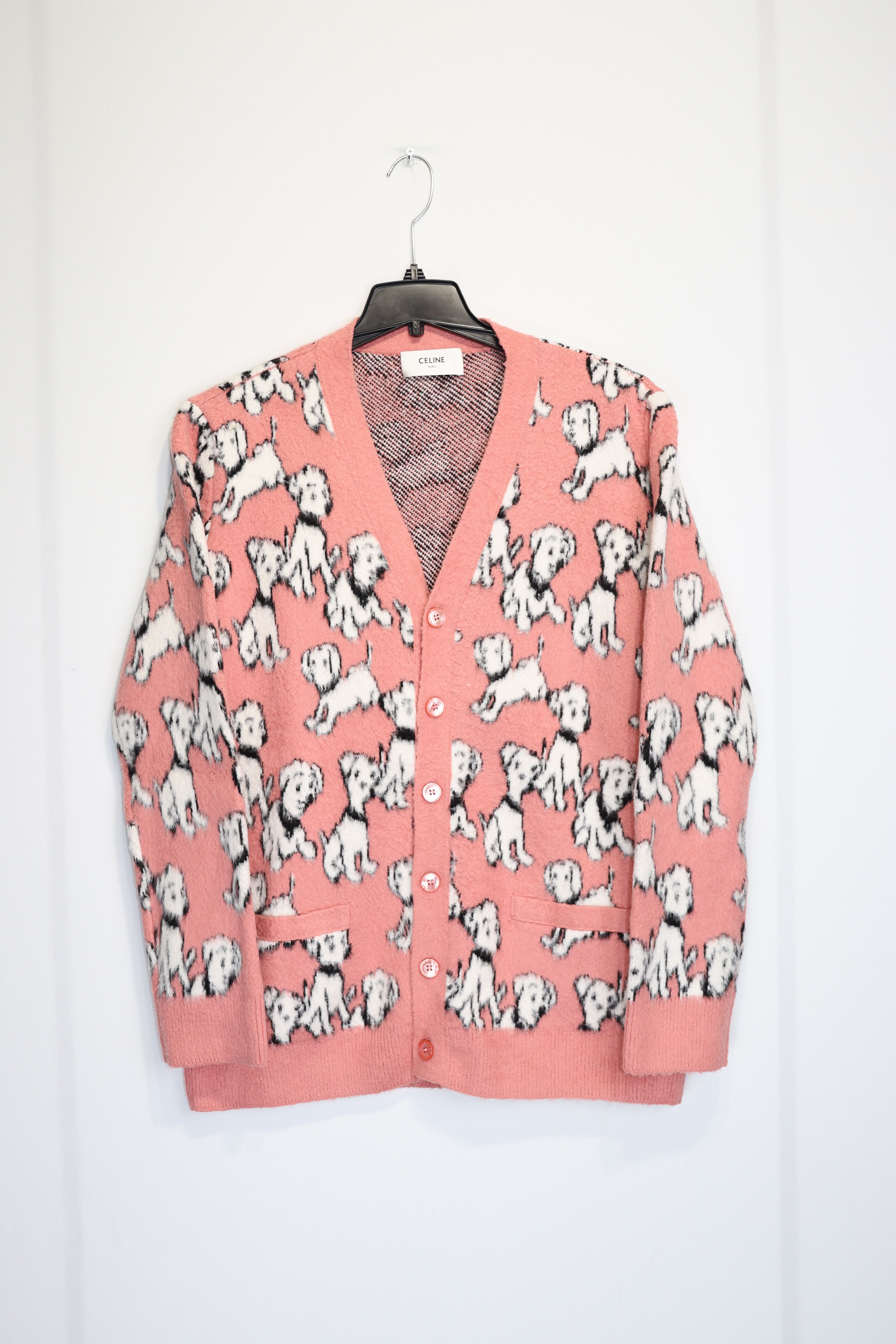 Celine o1rshd1 V Neck Puppy Cotton Blend Cardigan in Pink/Black Size US M / EU 48-50 / 2 - 1 Thumbnail