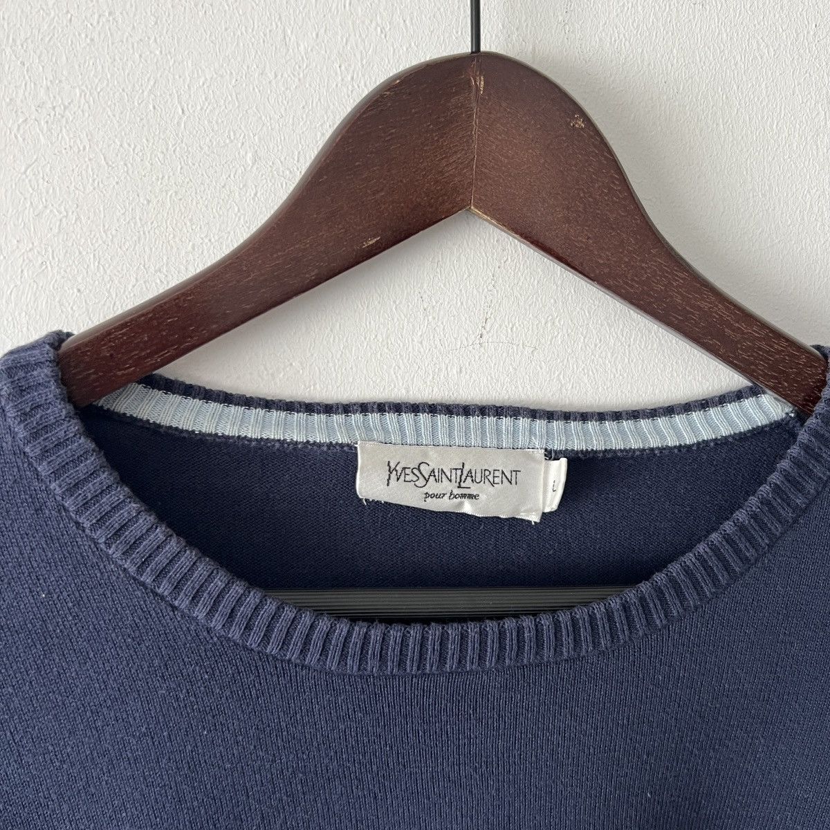 Yves Saint Laurent 🔥🔥 Vintage Yves Saint Lauren Big Logo Navy Sweater Size US L / EU 52-54 / 3 - 4 Thumbnail
