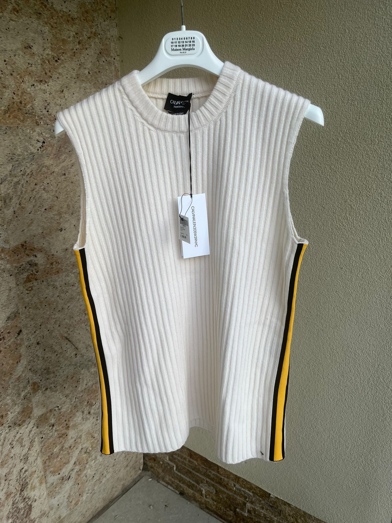 Calvin Klein 205W39NYC × Raf Simons Ribbed Sleeveless Sweater With Tape in Ivory Size US L / EU 52-54 / 3 - 4 Thumbnail