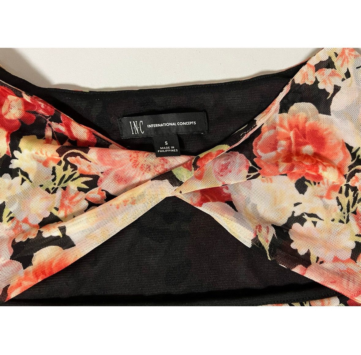 I.N.C INC Black Orange Floral Twist Shirt Top Blouse Tee Size S 🖤✨ Size S / US 4 / IT 40 - 3 Thumbnail
