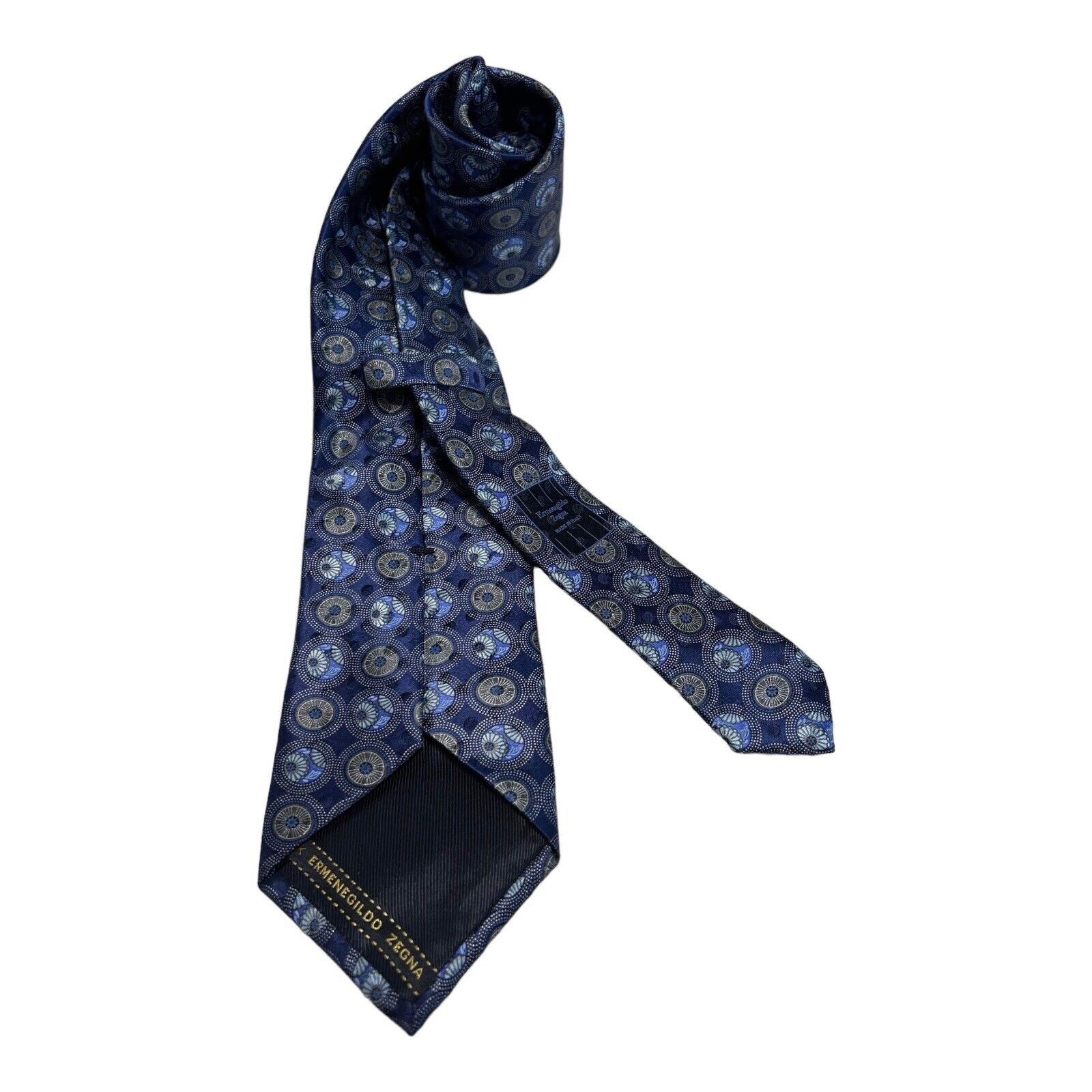 Ermenegildo Zegna ERMENEGILDO ZEGNA Blue Medallion Luxury Silk Tie Made In Ita Size ONE SIZE - 3 Thumbnail