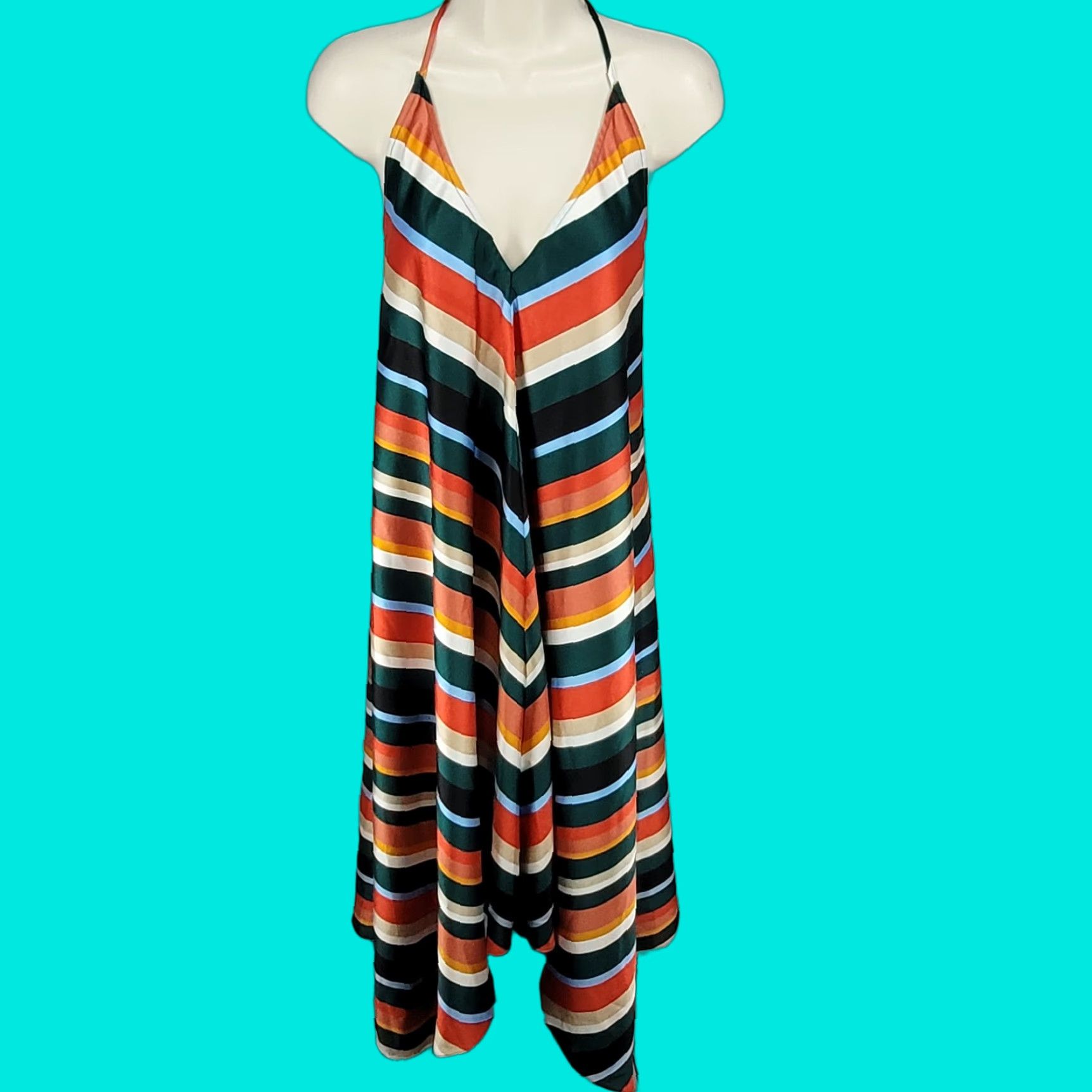Lulus Lulus Multicolor Striped Silky Satin V-Neck Halter Tie Backless Dress Medium M Size M / US 6-8 / IT 42-44 - 1 Thumbnail