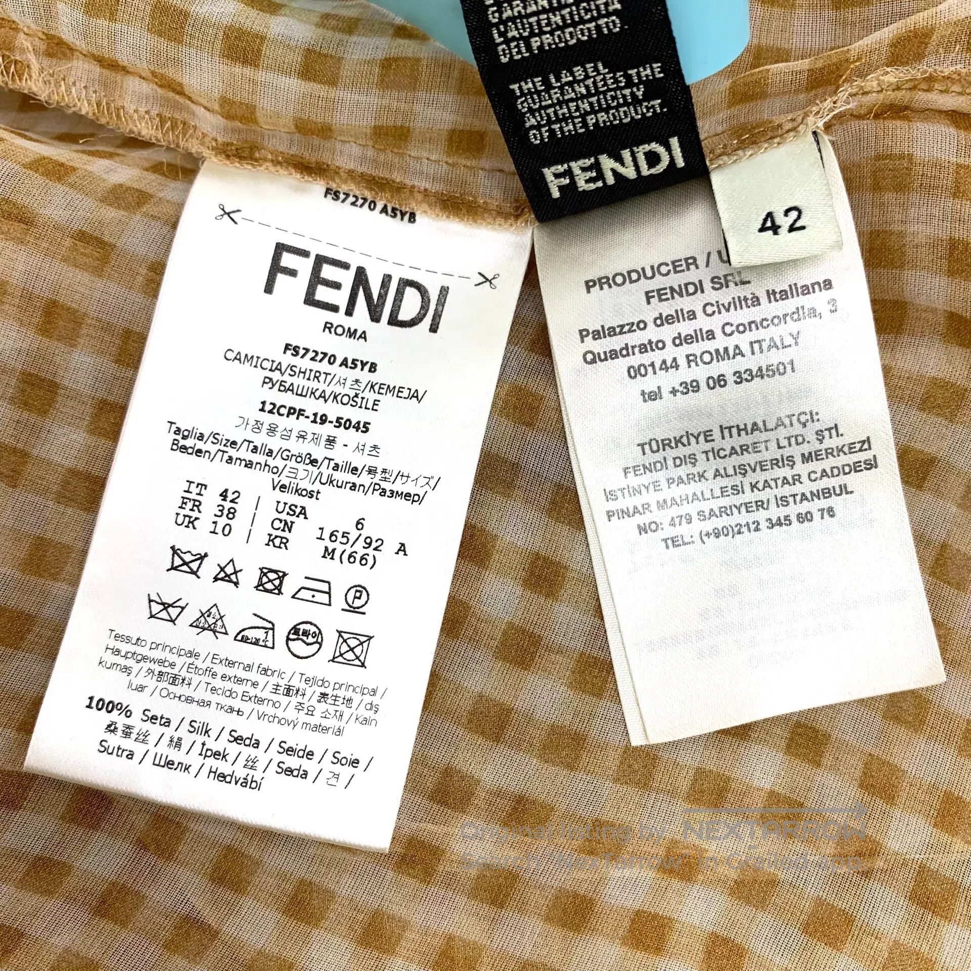 Fendi FENDI Brown plaid mulberry silk lapel long sleeve shirt| Size US L / EU 52-54 / 3 - 6 Thumbnail