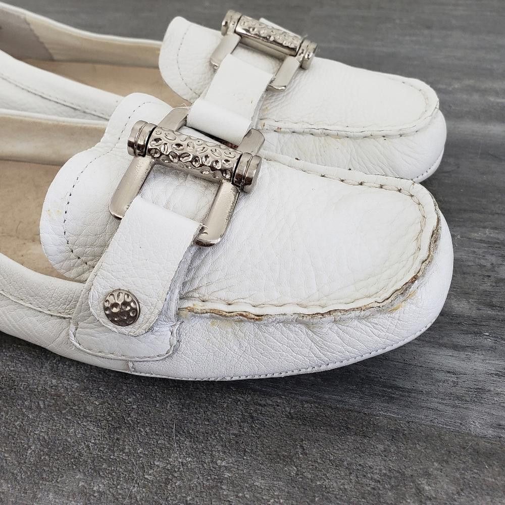 Nine West White Silver Detailed Nine West Leather Loafer Size US 7 / IT 37 - 5 Thumbnail
