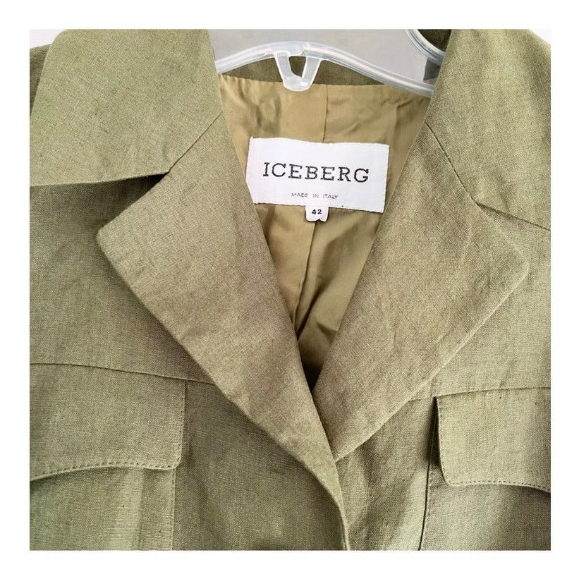 Iceberg Iceberg Army Green 100% Linen Utilitarian Blazer Jacket Size M / US 6-8 / IT 42-44 - 11 Thumbnail