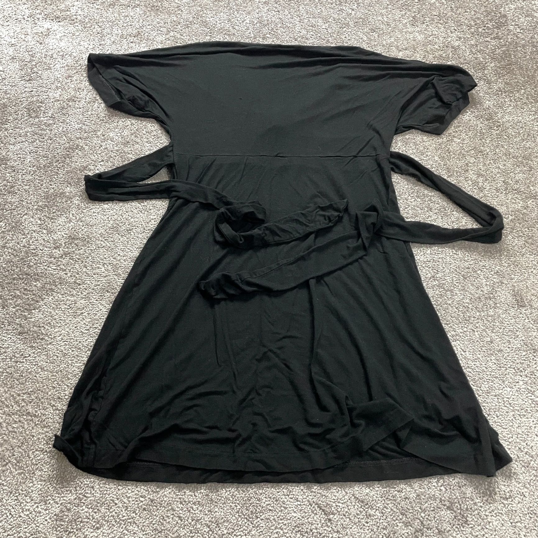 Banana Republic Dress Womens Large Black A-Line Midi Belted V-Neck Short Sleeve